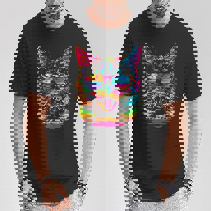 アメリカンショートヘアドッグサングラスポップアート Tシャツ 面白い贈り物