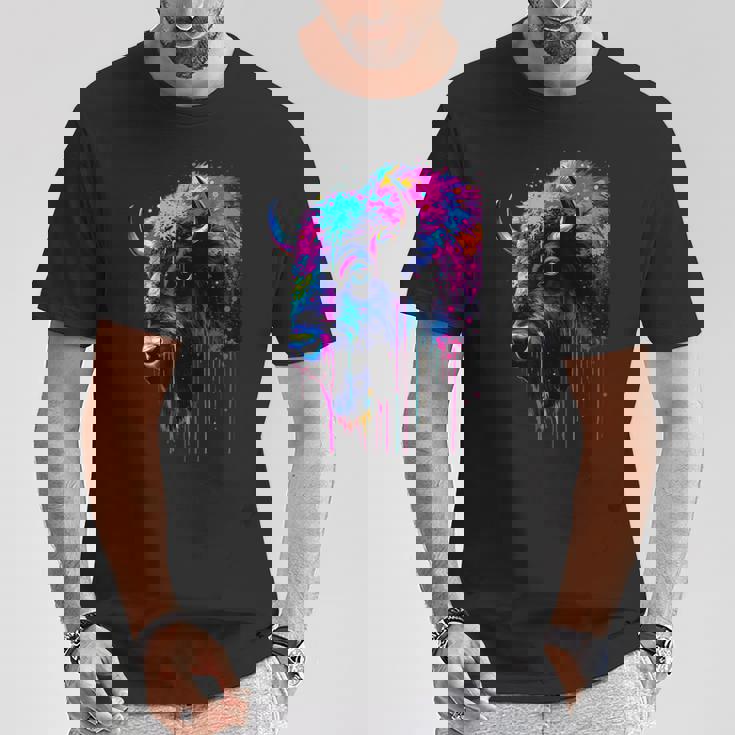 アメリカンバイソンカラーポップアート 美しいアメリカンバイソン愛好家 Tシャツ 面白い贈り物