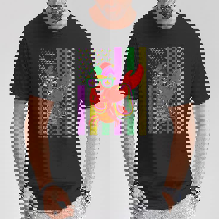 アメリカ国旗 マルディグラ ザリガニ ダビング Tシャツ 面白い贈り物