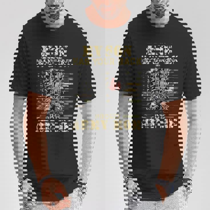 メンズ アメリカ国旗デザイン Myon Has Your Back Proud Army Mom Tシャツ 面白い贈り物