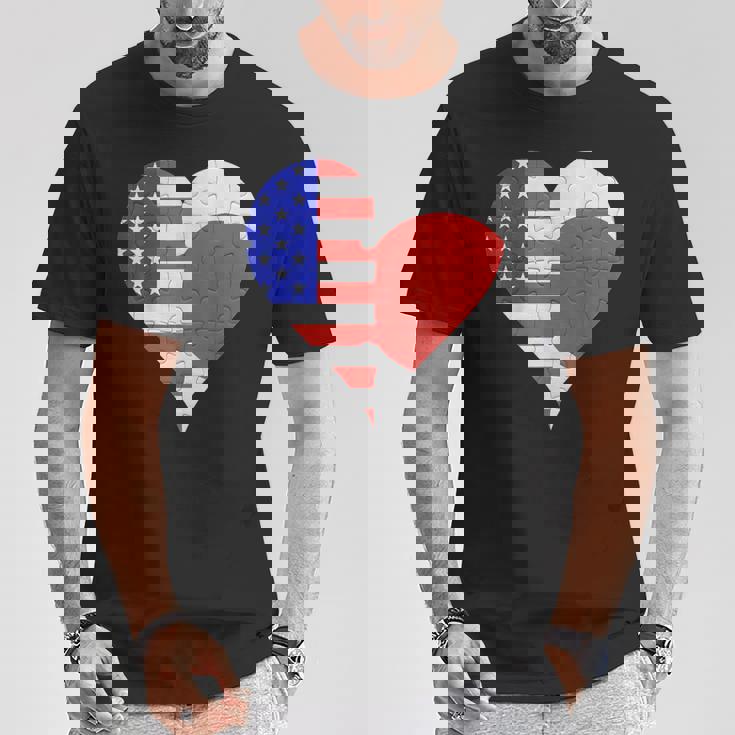 アメリカ日本国旗ハート Tシャツ 面白い贈り物