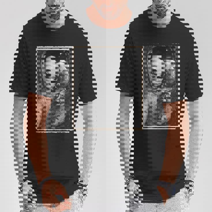 アライグマとエイリアンセルフィー、Ufo&地球写真、面白いエイリアン Tシャツ 面白い贈り物