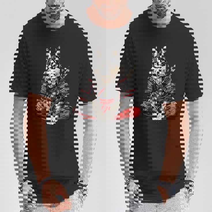 アラスカンマラミュート犬 和風 サムライ犬 Tシャツ 面白い贈り物