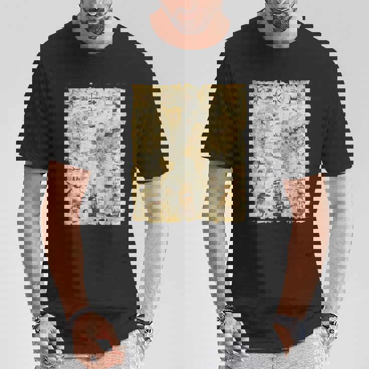 アンティーク地図 海の生き物 海賊 Tシャツ 面白い贈り物