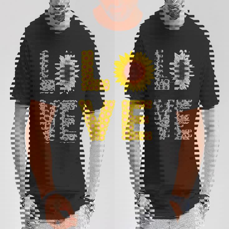 イエロー ひまわり ラブフラワー ひまわり 花柄 かわいい Tシャツ 面白い贈り物