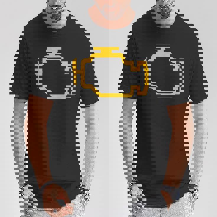 イエローチェックエンジンライト付きtシャツ Tシャツ 面白い贈り物