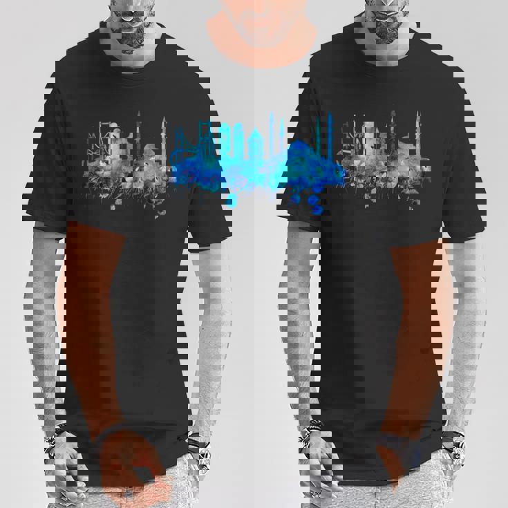 イスタンブールのスカイライン 青いモスク 青い絵 トルコ Tシャツ 面白い贈り物