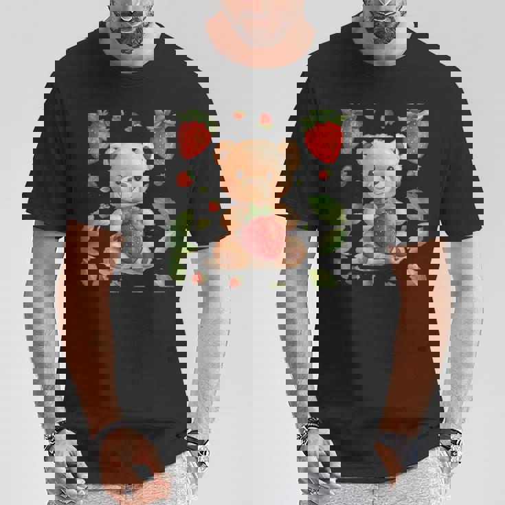 イチゴファンのための素敵なフルーツとテディベアのコスチューム Tシャツ 面白い贈り物