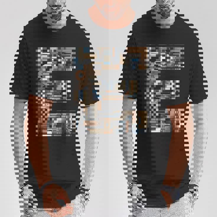 イニシャル 名前 文字 E アルファベット キュービズム アートスタイル 長袖tシャツ Tシャツ 面白い贈り物