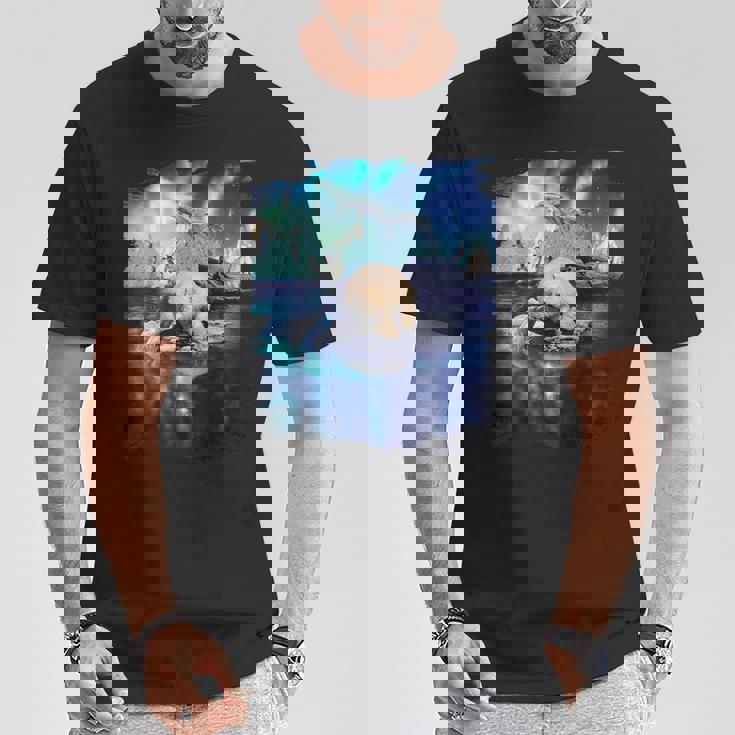 イルカと北のシロクマ、ライトとイルカ Tシャツ 面白い贈り物