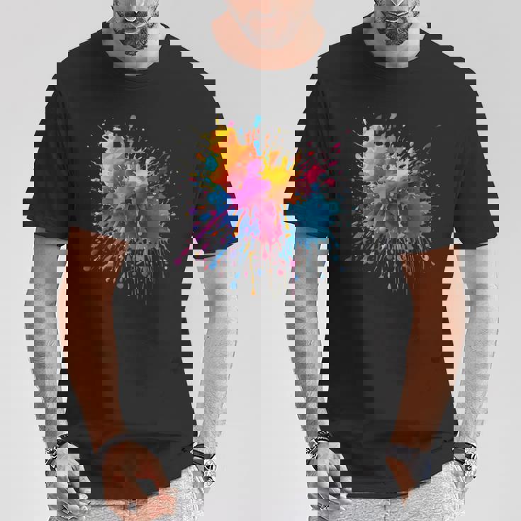 インク ペンキ 飛び散り レインボープリント カラフル イラスト Tシャツ 面白い贈り物