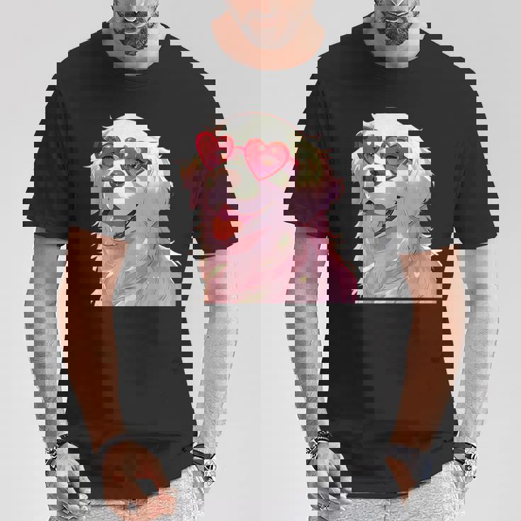 イングリッシュクリーム ゴールデンレトリバー ママギフト ハート メガネ ラブ Tシャツ 面白い贈り物