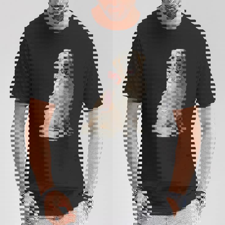 イングリッシュクリーム ゴールデンレトリバー 子犬 ピンク リボン クリーン ガール Tシャツ 面白い贈り物