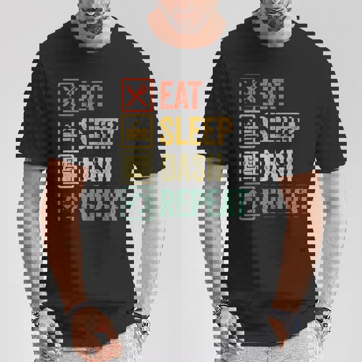 イートスリープダッシュリピートビデオゲームジオメトリビデオゲーマー Tシャツ 面白い贈り物