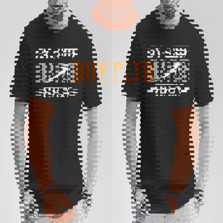 イート・スリープ・インベストはpltrを購入してください。パランティア投資 Tシャツ 面白い贈り物