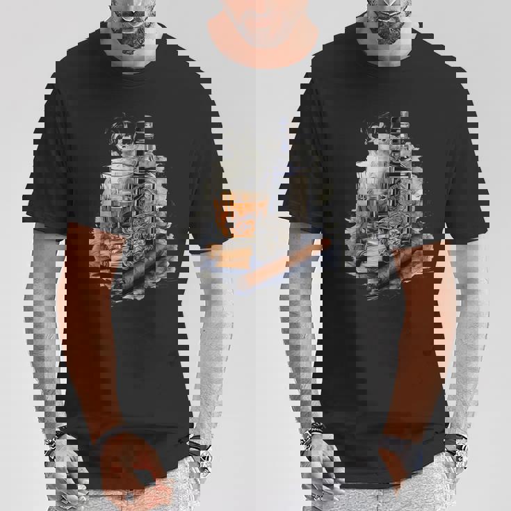 ウイスキー、シガー、チョコレート、オリジナルウイスキーアイデア Tシャツ 面白い贈り物