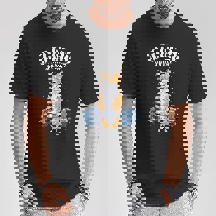 ウェルシュ・コーギー いぬ 犬 筋トレ 筋肉 バーベル ウエイトリフティング Tシャツ 面白い贈り物