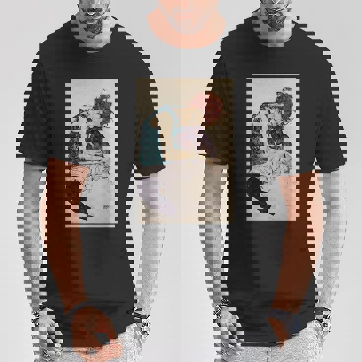 エゴン・シーレ作「膝を曲げた座る女」1917 Tシャツ 面白い贈り物