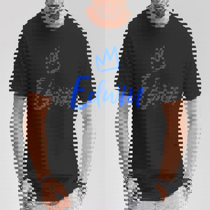 エドウィン ザ・キングブルークラウン&ネーム 男性用 エドウィンと呼ばれる Tシャツ 面白い贈り物