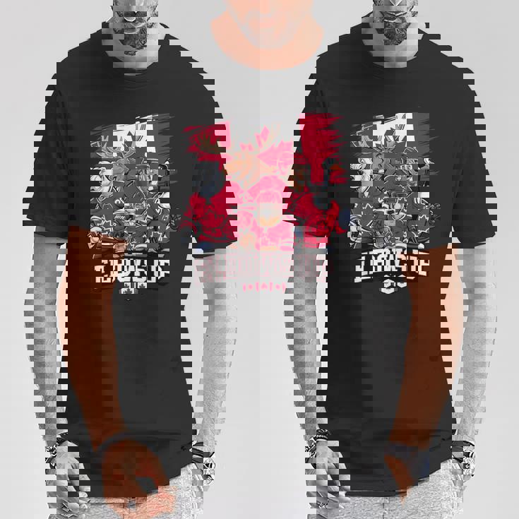 エルボーアップ カナダ カナディアン ビーバー ヘラジカ ホッケーチーム メープルリーフ Tシャツ 面白い贈り物