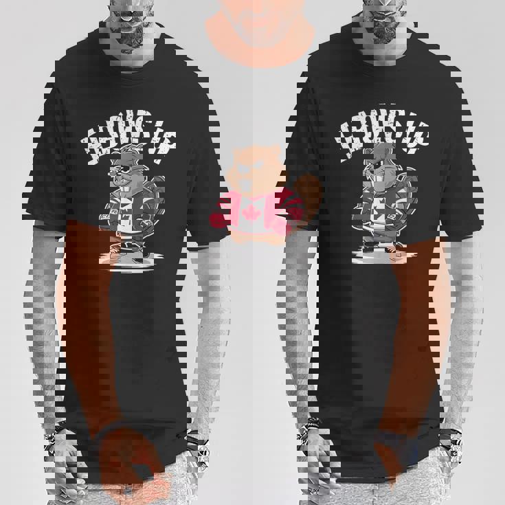 エルボーズ アップ ホッケー ビーバー カナダ人 誇り高き北 強くて自由 Tシャツ 面白い贈り物