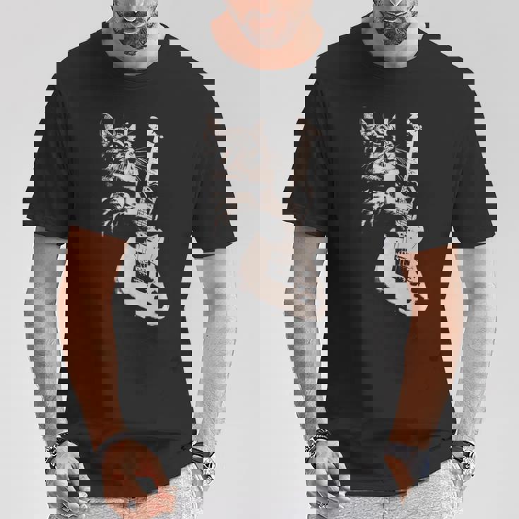 エレキギターを弾く猫 面白い猫ロッカー ロックショーで Tシャツ 面白い贈り物