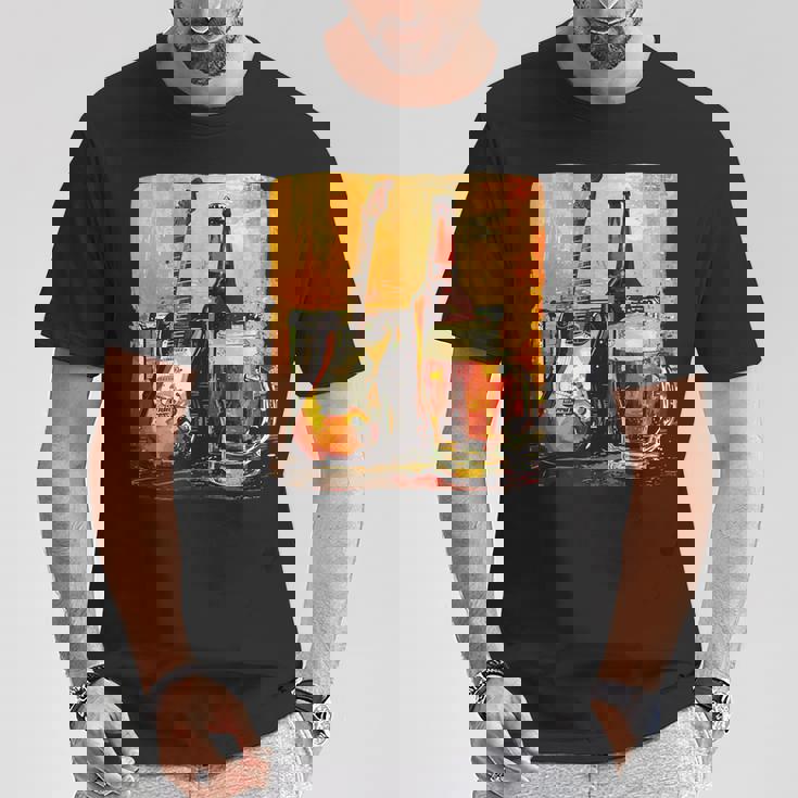 エレキギター好きのための酒とビールのロックギター Tシャツ 面白い贈り物