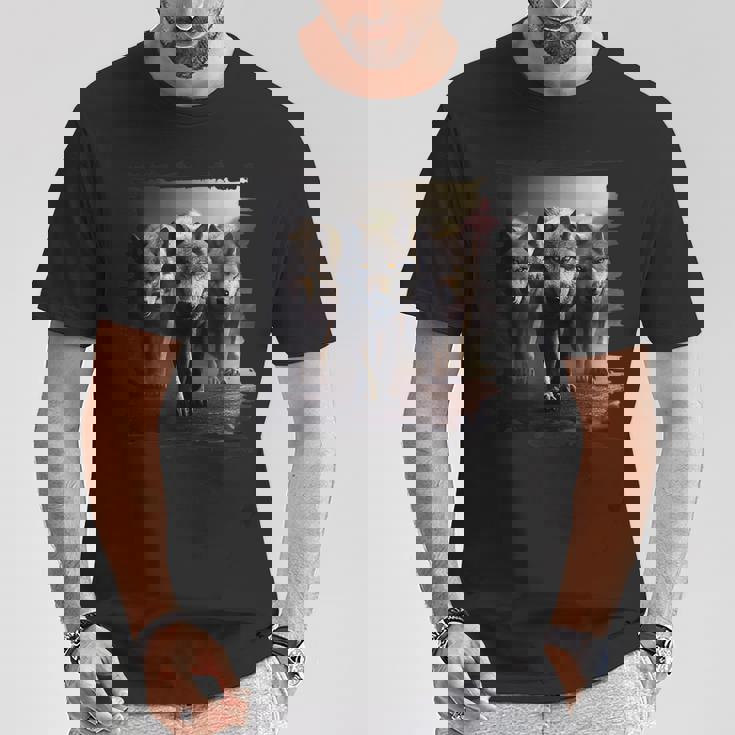 オオカミの部族 野生動物 ウルフ マウンテン Tシャツ 面白い贈り物