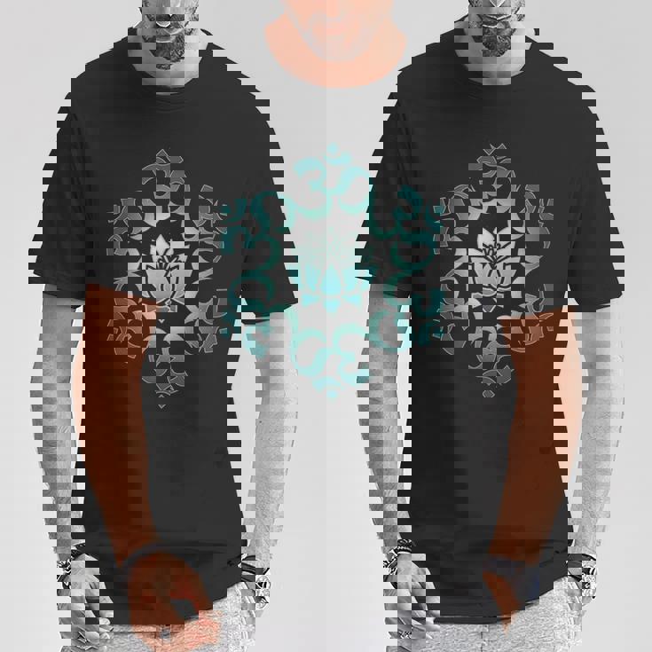 オム、マントラ、シンボル、マンダラ、蓮の花、仏教、ヨガ Tシャツ 面白い贈り物
