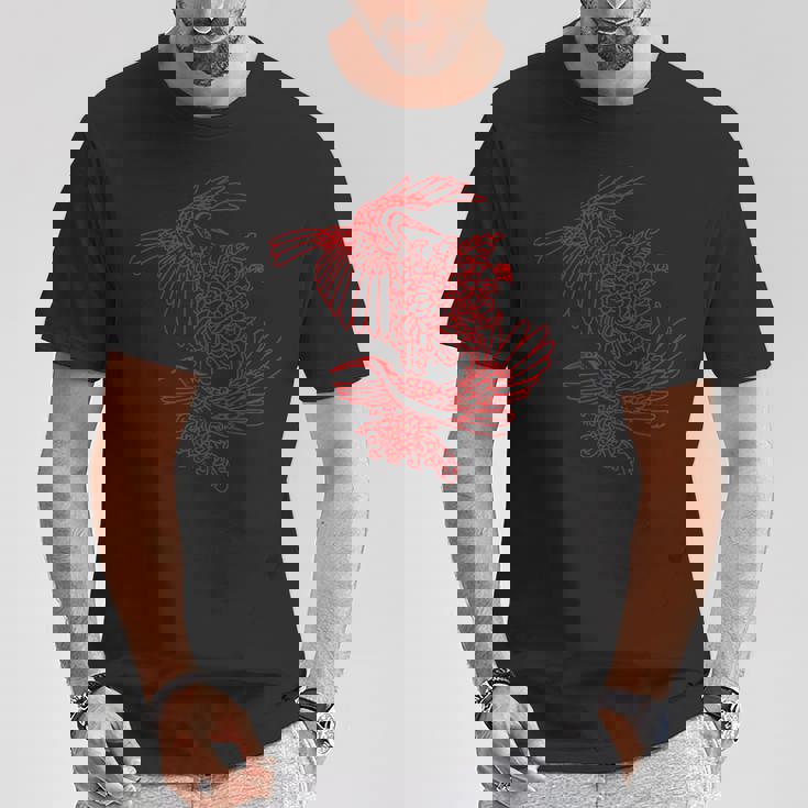 オリジナルツインサギと菊レッドラインアート Tシャツ 面白い贈り物