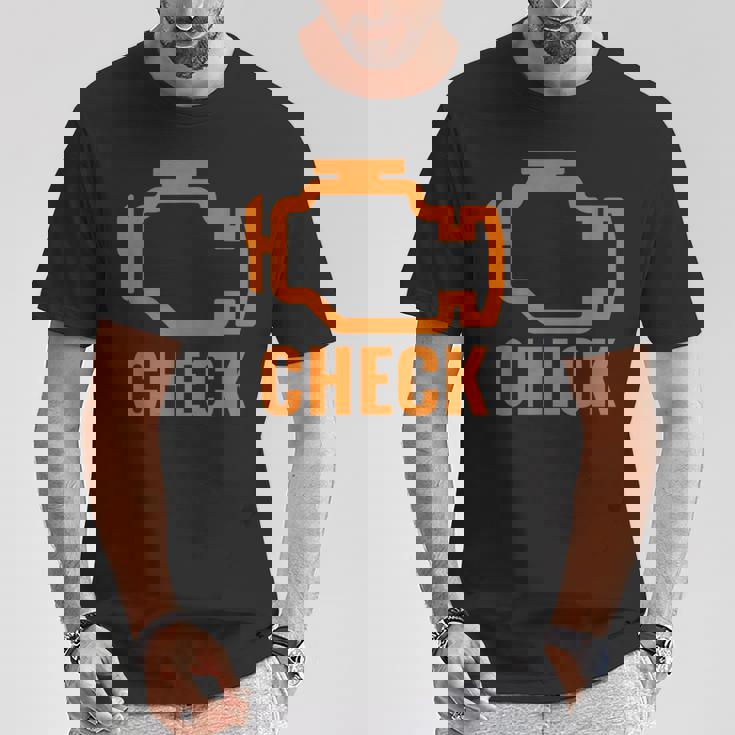 オレンジ色の車のエンジンダッシュボード警告灯 面白いメカニック。 Tシャツ 面白い贈り物