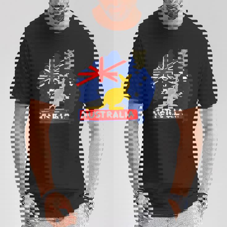 オーストラリア国旗マップ コンチネント カンガルー コアラ Tシャツ 面白い贈り物