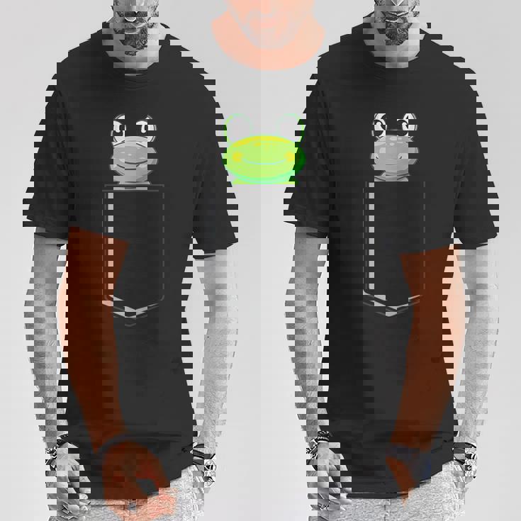 カエルポケットにカエルポケットペットカエルグリーンカエルポケット Tシャツ 面白い贈り物