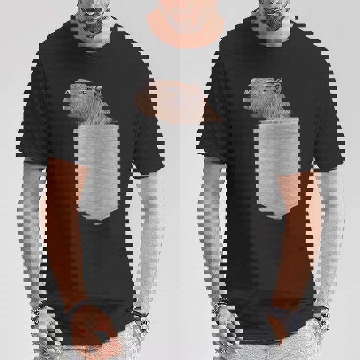 カピバラ フェイク ポケット カピバラ げっ歯類 げっ歯類 アニマル ノベルティ Tシャツ 面白い贈り物