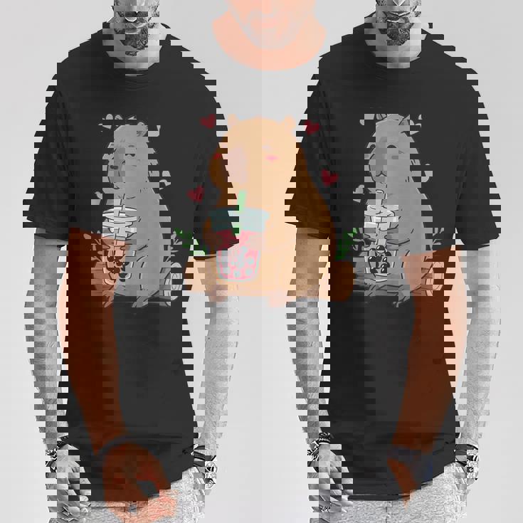 カピバラ ボバ バブルティー キッズ ガールズ キッズ カワイイ カピバラ Tシャツ 面白い贈り物