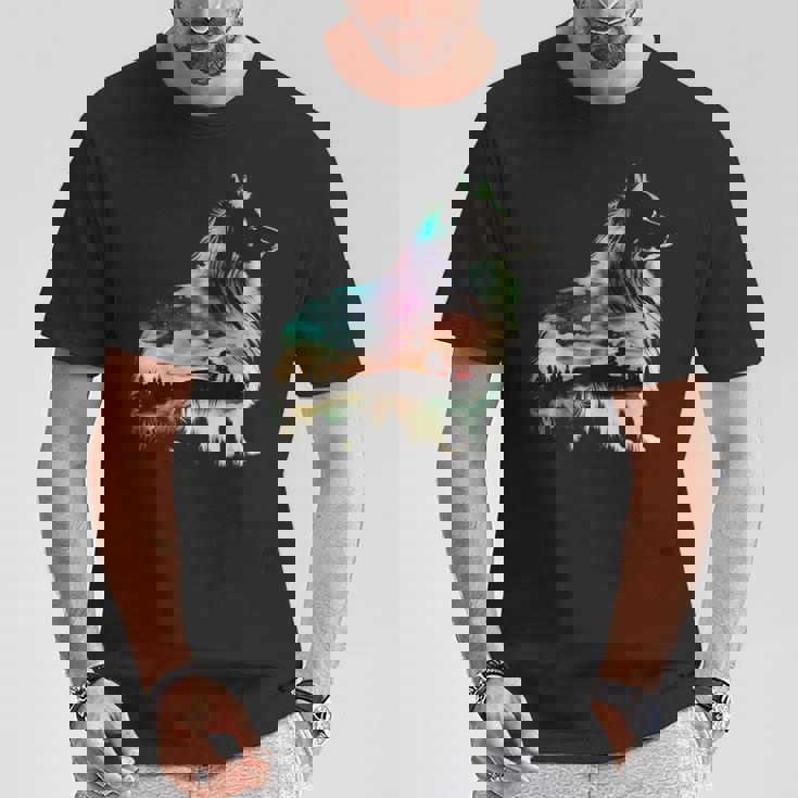 カラフル シェルティ 自然 シェットランド シープドッグ 反射 Tシャツ 面白い贈り物