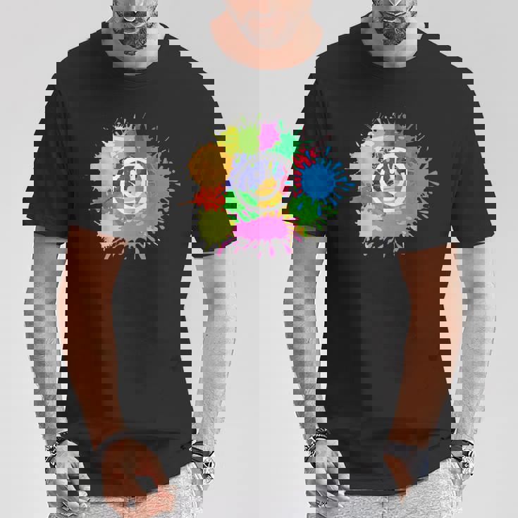 カラフル スプラッター ペイント 水彩 スマイル フェイス ユニセックス Tシャツ 面白い贈り物