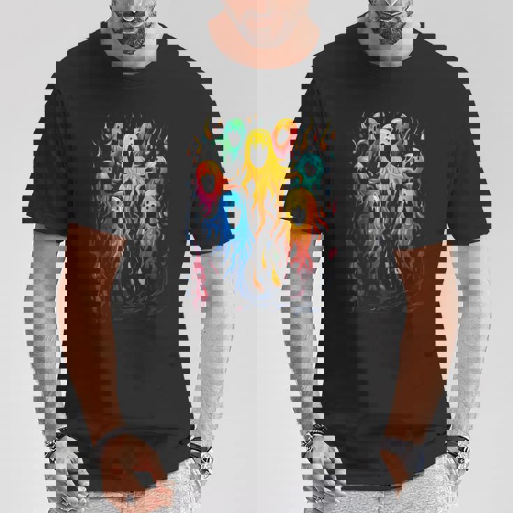 カラフル ハロウィン 幽霊 面白いグラフィックtシャツ Tシャツ 面白い贈り物