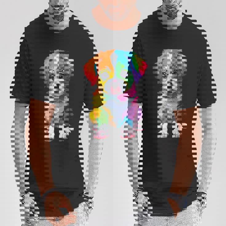 カラフルなかわいい子犬 愛らしい犬 Tシャツ 面白い贈り物