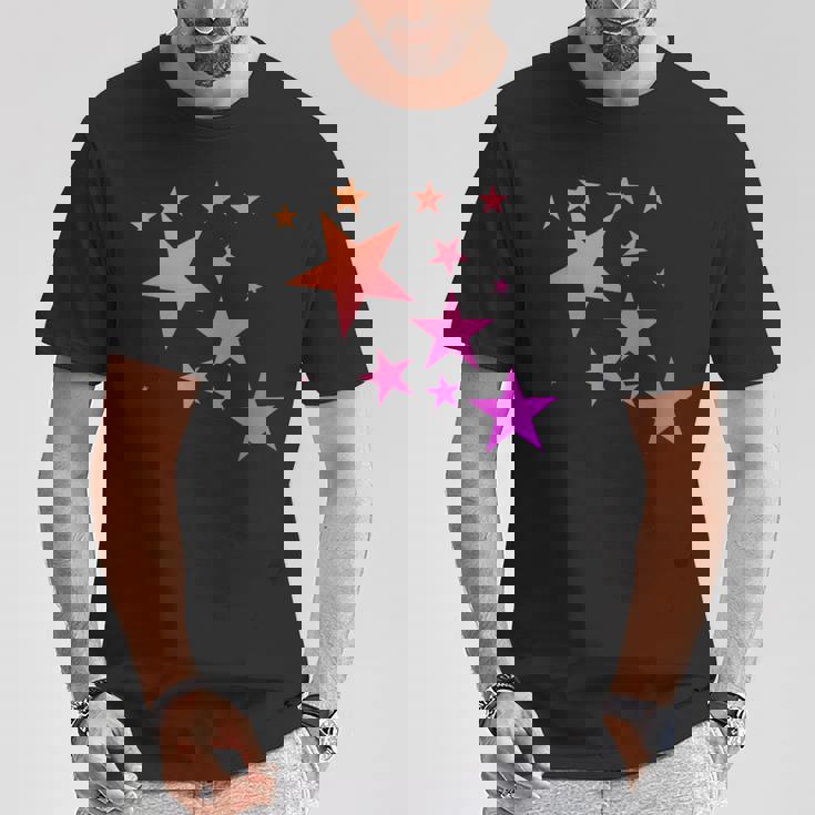 カラフルなオレンジピンクの星、流れ星柄デザイン。 Tシャツ 面白い贈り物