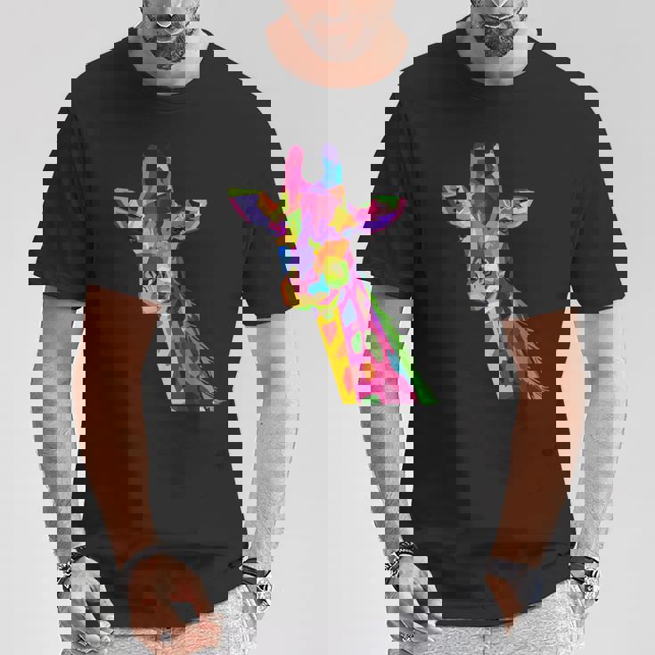 カラフルなキリン愛動物愛キリン Tシャツ 面白い贈り物