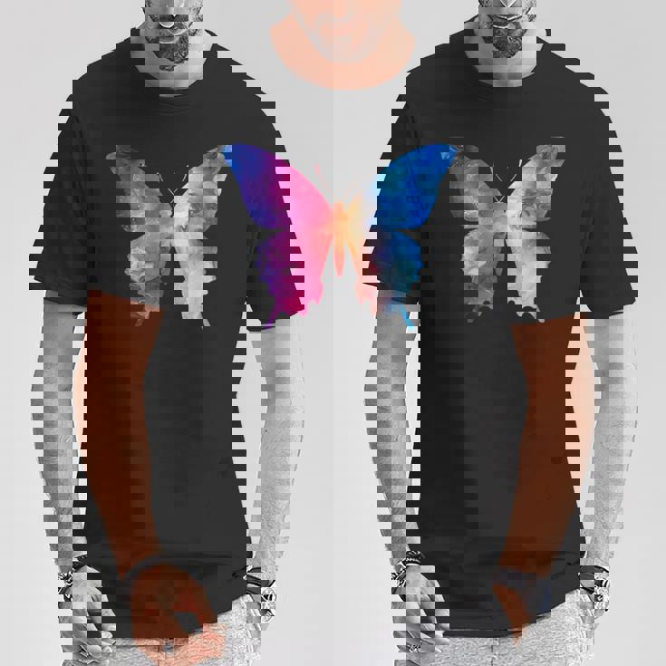 カラフルなシルエット抽象的な水彩蝶 Tシャツ 面白い贈り物