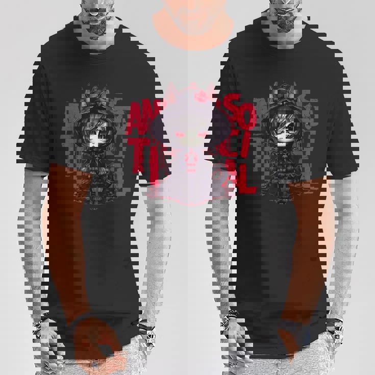 カワイイ アニメ ゴシック 猫 女の子 ちび 反社会的 メンヘラ グランジ Tシャツ 面白い贈り物