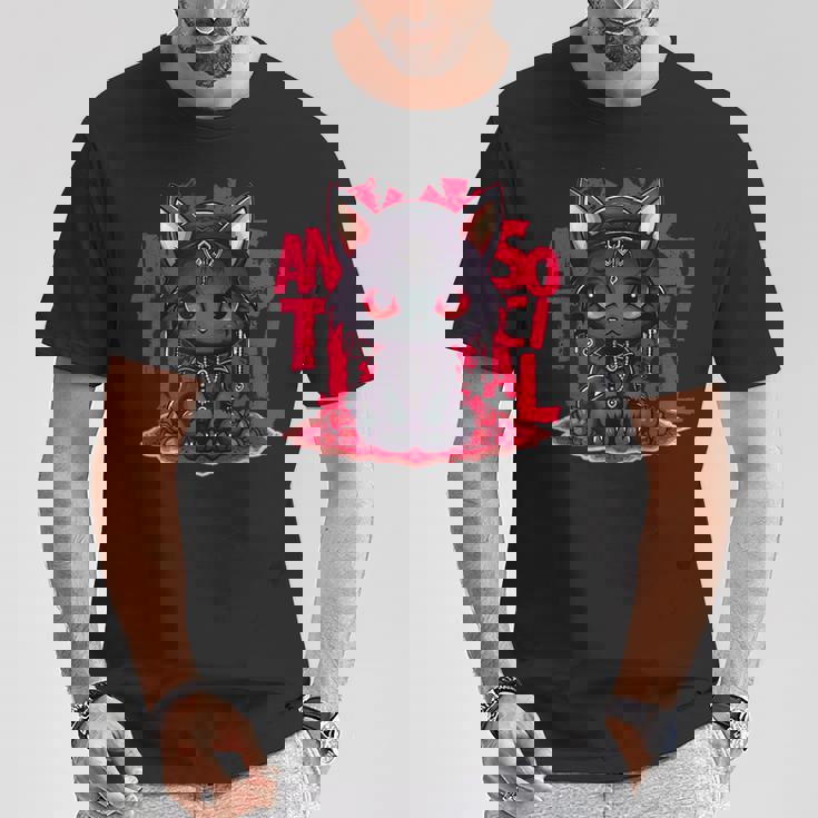カワイイアニメ ゴシックキャット 反社会的 内向性 メンヘラ Tシャツ 面白い贈り物