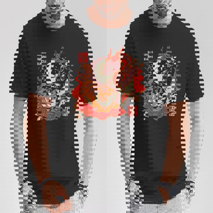 カワイイタイガーアンドドラゴンジャパン Tシャツ 面白い贈り物