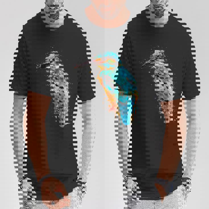 カワセミ 鳥 野生動物 動物 水彩 芸術的 ペインティング Tシャツ 面白い贈り物