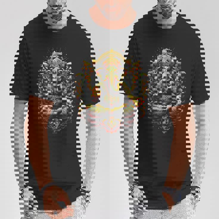 ガネーシュ ヨガ ヒンドゥー教 象 神 ガネーシャ プージャ ナマステ Tシャツ 面白い贈り物