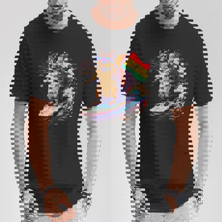 ガーナ プライド サーフィン リス ガーナのルーツ ガーナ国旗 Tシャツ 面白い贈り物