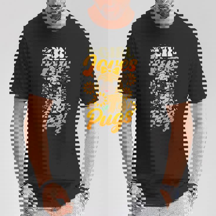 ガールズパグ犬愛好家 This Girl Loves Pugs Tシャツ 面白い贈り物