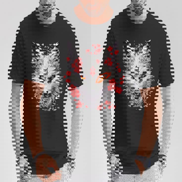 キツネ キツネ キツネ マスク アニメ カワイイ 桜 花 Tシャツ 面白い贈り物